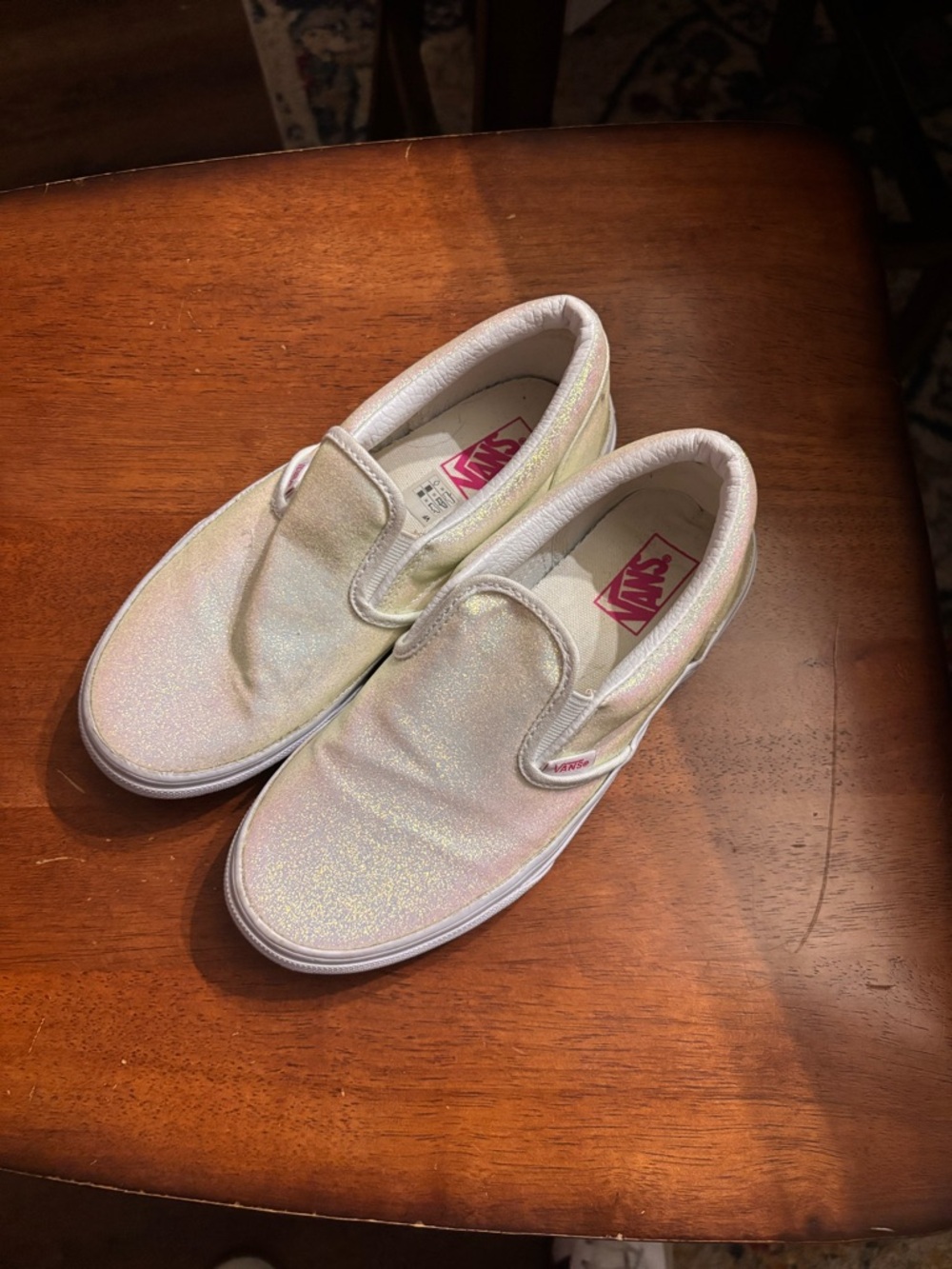 Vans Kids Iridescent Slip-On Sneakers in Shimmering White